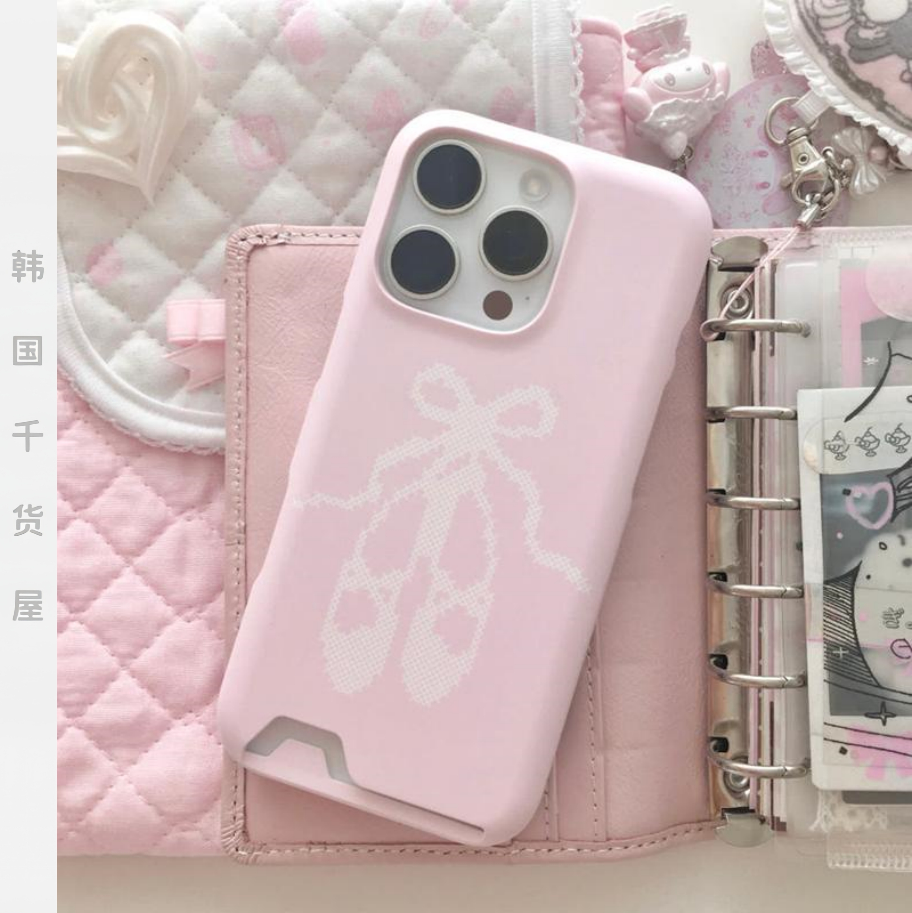 mis2littleboutique韩国代购粉色少女芭蕾舞鞋图案粉色插卡手机壳