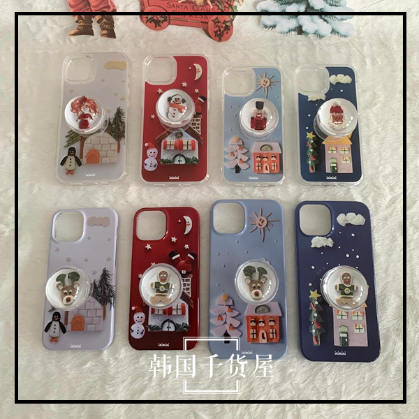 韩国inimini正品代购可爱冬季系列卡通涂鸦手机壳磨砂菲林壳百搭