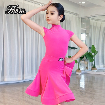 红舞魅拉丁舞服女儿童新款短袖云朵绒分体鱼骨考级比赛表演规定服