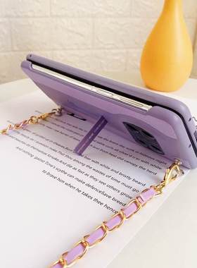 适用于华为mate x3手机壳斜挎背带链条挂绳x2 s紫色皮质保护套创意支架新款折叠屏简约防摔全包高级感男女