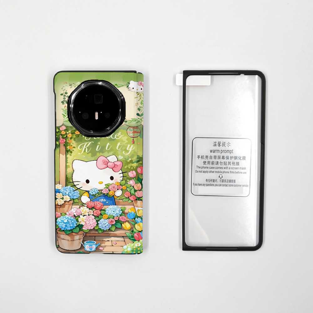 春日Kitty猫适用荣耀magicvs2手机壳卡通折叠屏v3皮质保护壳可爱凯蒂猫v5全包防摔清新绿vs3磁吸中轴壳膜一体
