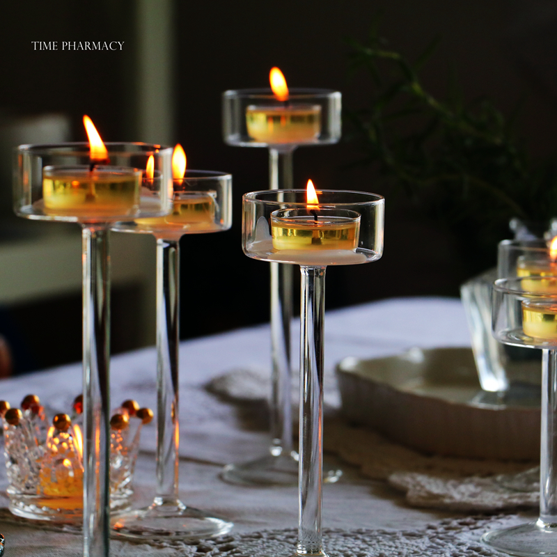 Time pharmacy  北欧简约透明水晶高脚玻璃蜡烛台 浪漫餐桌摆件