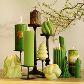 家居装 ins风小众高级感法式 饰蜡烛摆件无烟 香薰蜡烛套装 奶油绿色