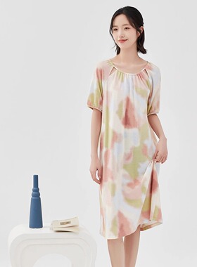 【大潘专享】顶瓜瓜春夏浮沉万象印花女士短袖睡裙AQW23303 zb