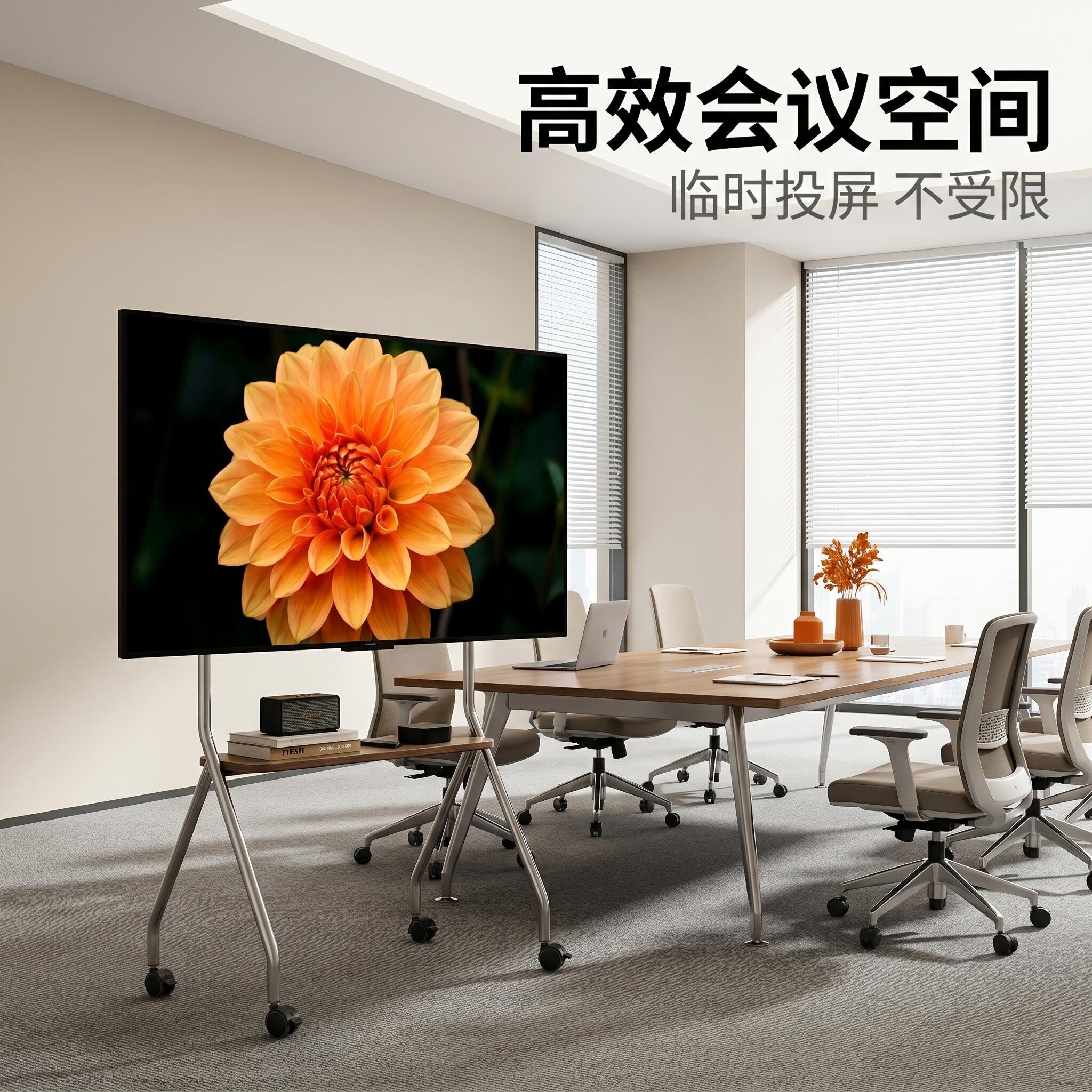 商业可移动电视架会议室适用43-70寸带轮支架多功能置物架现代架