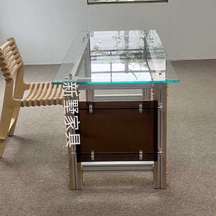 北欧简约透明铝型材桌笔记本桌子电脑桌书桌家用桌玻璃小桌子卧室