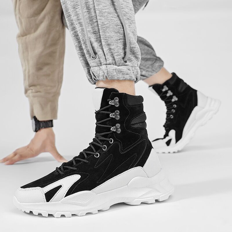 运动风高帮马丁靴男冬季加绒棉靴