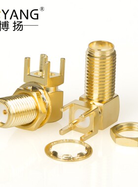 博扬 高频射频同轴转接器50欧 弯形SMA-KE母头11mmPCB面板插座正