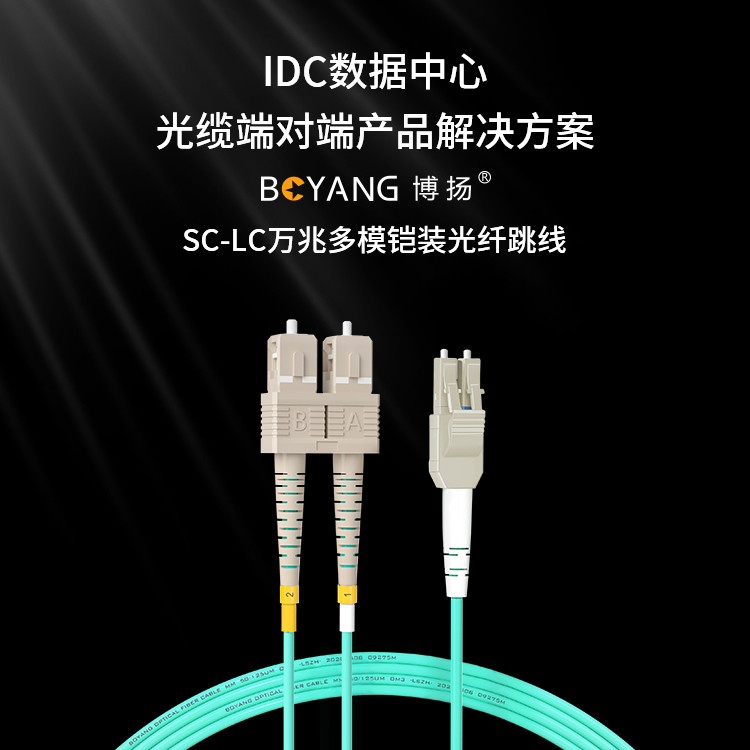 博扬 OM3万兆铠装光纤跳线LC-SC 45米 多模尾纤 一管双芯Uniboot