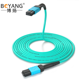 博扬 MPO光纤跳线母头B极性兼容MTP 5米 OM3万兆多模跳纤 8芯MPO