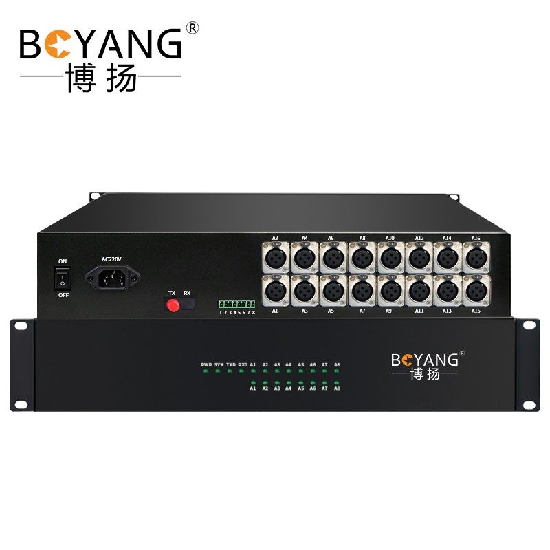 博扬 16路卡侬音频光端机演播广电级 卡农头平衡音频光纤延长器8