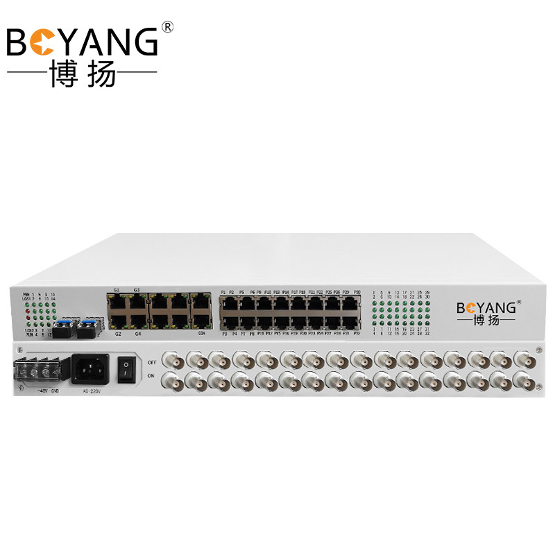 博扬 综合业务电话光端机 16e1 32电话 4路千兆物理隔离网单纤20