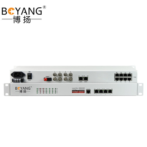 博扬 综合业务电话光端机4路E1+4路电话+2路百兆BY-4P4E1-2F-60KM