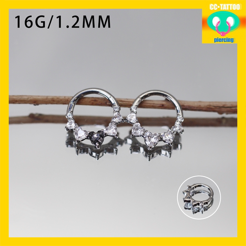 CC猪弟家 16G 爱心水晶 Daith 耳环高抛光钛合金耳环耳骨环耳圈环
