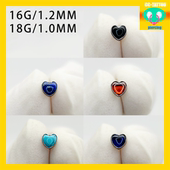 CC猪弟家 高抛光钛合金耳钉耳骨耳窝钉内螺纹 天然石爱心 16G 18G