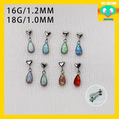 CC猪弟家 高抛光钛合金耳骨钉耳垂内螺纹坠 爱心水滴澳宝 16G 18G