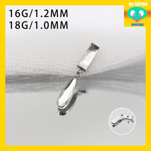 CC猪弟家 16G/18G 施华洛水滴 原创高抛光钛合金耳骨钉耳垂内螺纹