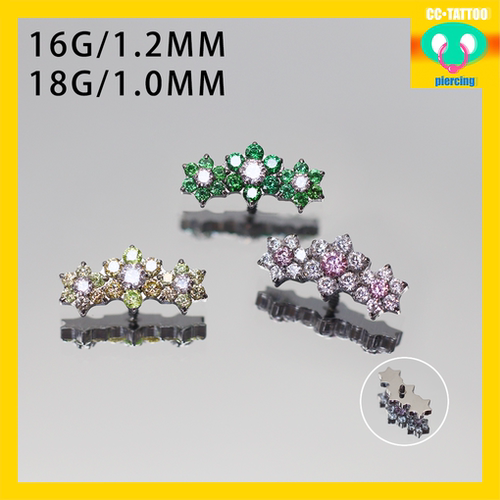 CC猪弟家 16G/18G 三联花 镜面抛光钛合金耳钉耳骨钉耳窝钉内螺纹