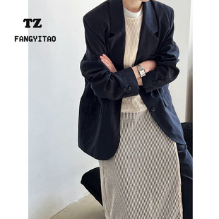 高定棉麻系列 重磅休闲老钱风西装套装松弛感外套上衣+棉麻裤子春