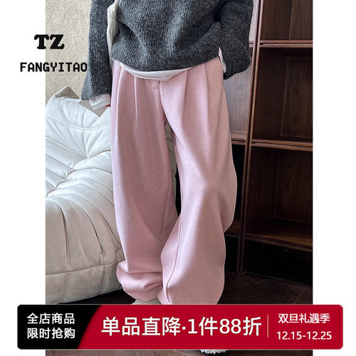 裤型巨好韩系高腰毛呢镰刀香蕉裤