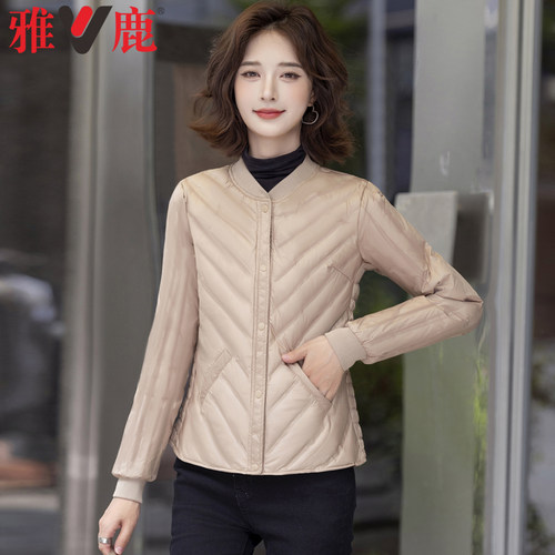 短款圆领白鸭绒羽绒服