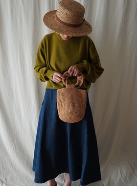 百搭不挑人日系45*土耳其棉牛角扣斜裁A字半身裙后松紧伞裙