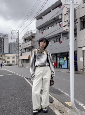 夏日终曲设计师品牌LEAU通勤百搭宽松条纹长袖T恤