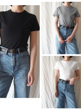 基础时髦 Row风极简百搭修身上衣棉混纺小圆领纯色短袖T恤