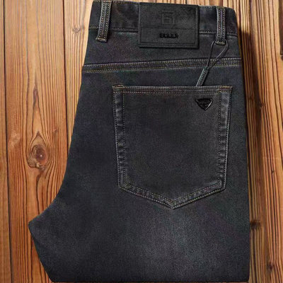 BURUEULLR秋冬款黑蓝色全手擦水洗柔软舒适男士直筒大码牛仔裤子