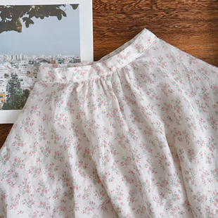 衬衫 初见沫日系轻文艺印染小碎花轻薄苎麻短袖宽松小众上衣25497