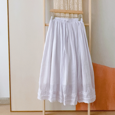 半身裙 轻文艺日系甜美蕾丝花边拼接轻薄苎麻宽松小众裙子16175