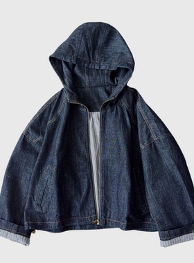 日系复古文艺休闲百搭连帽拉链牛仔外套女宽松小众百搭夹克35260