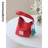 梵花不语新款 简约帆布包女小众百搭便携手提包学生韩版 手拎饭盒包