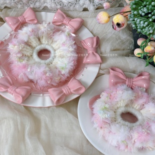 Sweet芷恬手工钩织定制手混线粉色系大肠发圈气质复古发饰成品