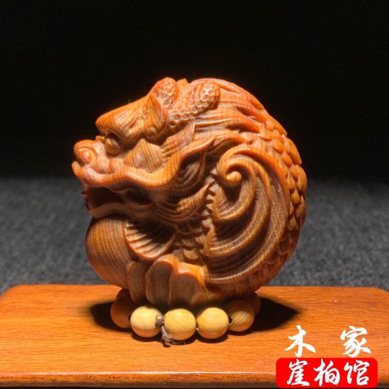 崖柏鱼化龙木雕手把件招财挂件