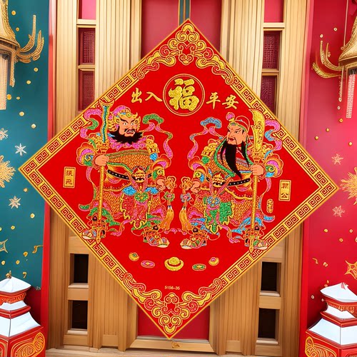 福门贴2026马年门神方斗门神绒布自粘烫金高端春节过年年画镇宅