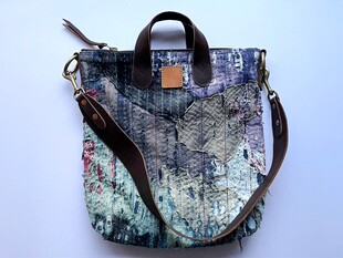 百家布配意大利皮 复古 单肩斜挎包 美式 RRL衣酷