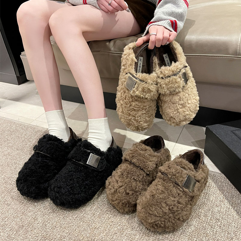 厚底豆豆勃肯鞋毛毛鞋女秋冬外穿2025新款加绒雪地靴保暖乐福棉鞋