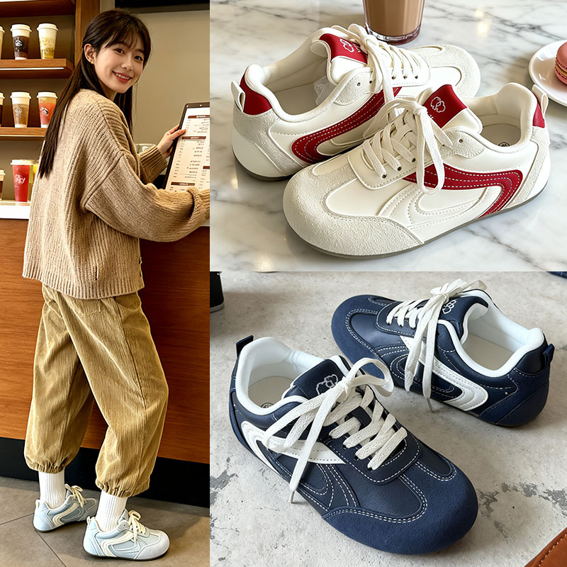 学生轻便板鞋2025秋季透气运动鞋潮韩系chic普鲁士蓝大头德训鞋女