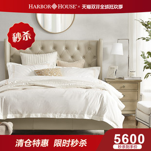 HarborHouse輕奢真皮床頭層牛皮雙人主臥大床1.8m婚床a實木皮藝床