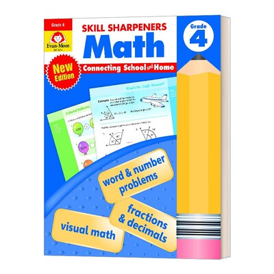 进口原版 技能铅笔刀 数学练习册 四年级 英文原版 Evan-Moor Skill Sharpeners Math Grade 4 2021 revised edition 美国加州