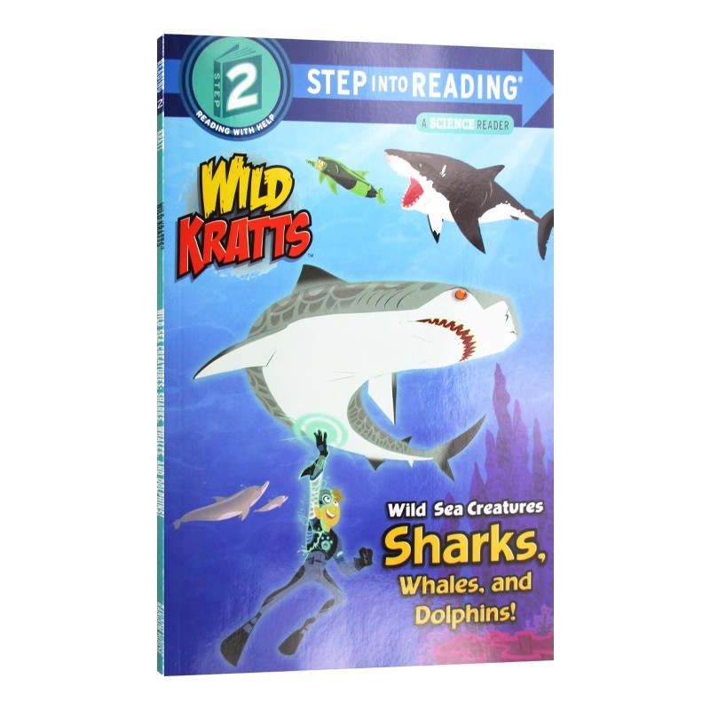 进口原版 海洋生物鲨鱼鲸鱼和海豚 动物兄弟 英文原版 Step into Reading 2 Wild Sea Creatures Sharks Whales and Dolphins