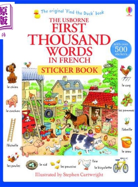 进口原版 *看图识1000法语单词 附贴画 贴纸版 英法双语 First Thousand Words in French Sticker Book Heather Am   Usborne Pub