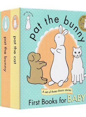 进口原版 拍拍小兔子盒装3册 英文原版Pat the Bunny puppy cat 绘本儿童触摸书 幼儿认知启蒙 全英文版 Kunhardt， Dorothy 进