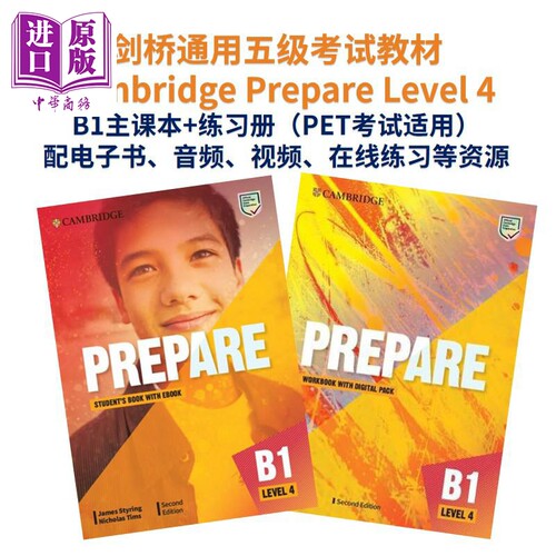 进口原版 *原版新版进口剑桥Prepare 4级学生书+练习册套装考试教材KET备考小学初中高中中学少儿英语考级 PET FCE    Cambridge U
