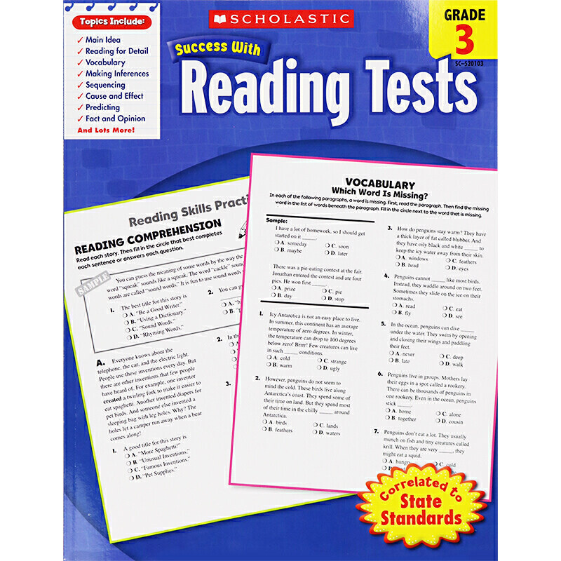 进口原版 SＵＣcess With Reading Tests 3 学乐英语阅读测试小学三年级 英文原版美国进口小学教材 学乐成功系列   Scholastic