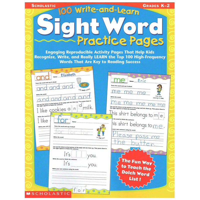 进口原版 Scholastic 100 Write-and-Learn Sight Word Practice Pages Grades K-2 学乐小学英语词汇写作练习册教材 英文原版