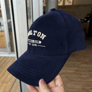 新款刺绣字母灯芯绒鸭舌帽子女秋冬百搭保暖显脸小硬顶棒球帽男潮