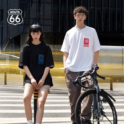 Route66/66号公路口袋印花图案凉感速干短袖男女夏季情侣圆领t恤