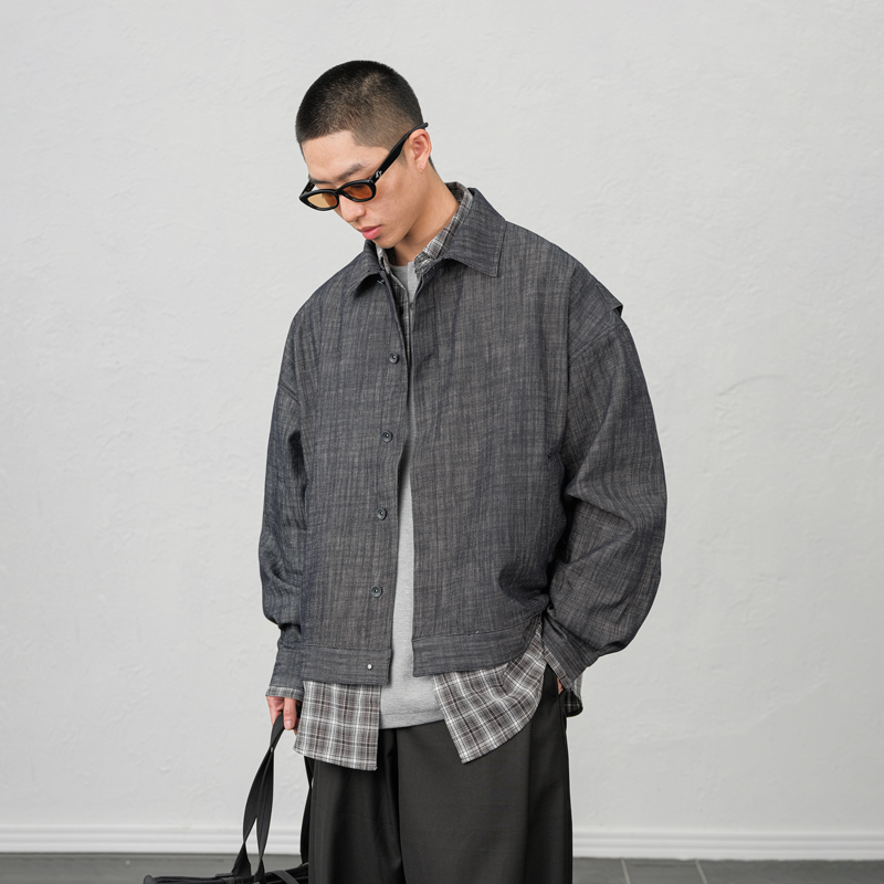 JUPSTUDIO时尚假两件格子夹克男